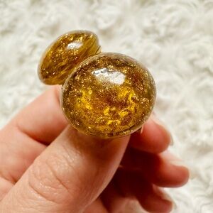 Vintage Gold Glitter Dome Clip-On Earrings | Retro Lucite